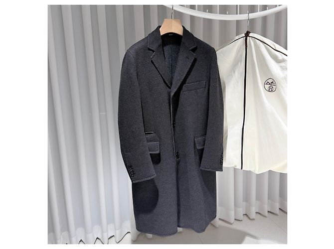Hermès Virgin Wool Cotton Coat Jacket Grey Brown - view 3