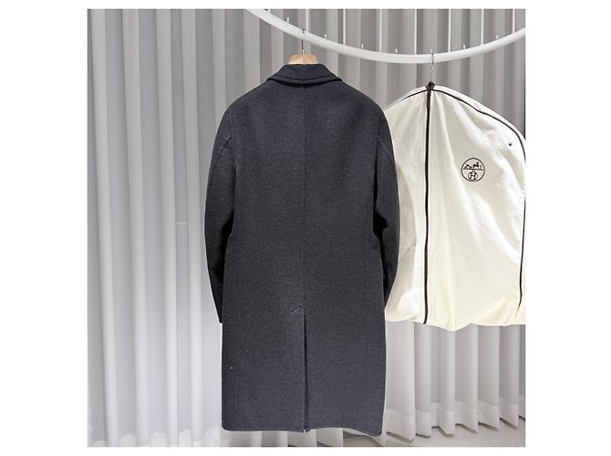 Hermès Virgin Wool Cotton Coat Jacket Grey Brown - view 5