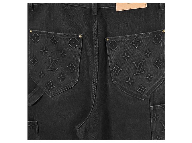 Louis Vuitton Pantaloni Carpenter in Denim Monogram Double Knee Neri Nero - vista 11