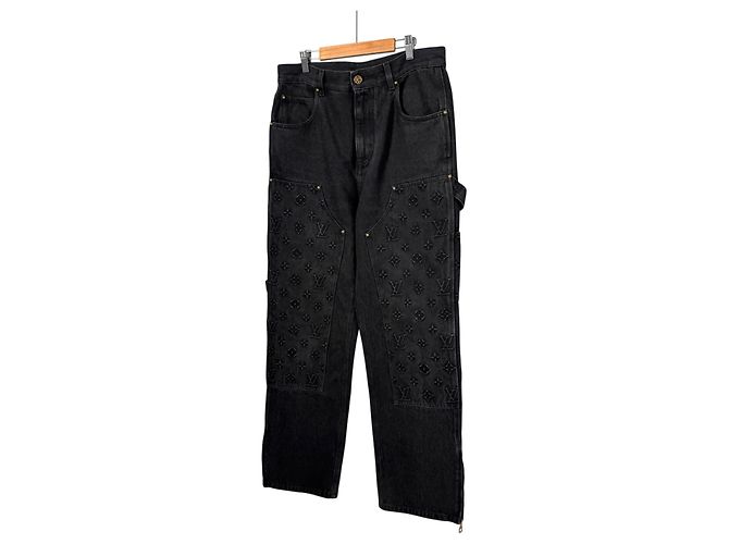 Louis Vuitton Pantaloni Carpenter in Denim Monogram Double Knee Neri Nero - vista 2