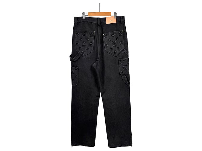 Louis Vuitton Pantaloni Carpenter in Denim Monogram Double Knee Neri Nero - vista 5