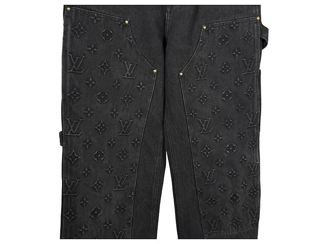 Louis Vuitton Pantaloni Carpenter in Denim Monogram Double Knee Neri Nero - vista 7