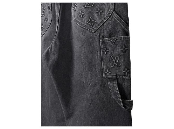 Louis Vuitton Pantaloni Carpenter in Denim Monogram Double Knee Neri Nero - vista 8