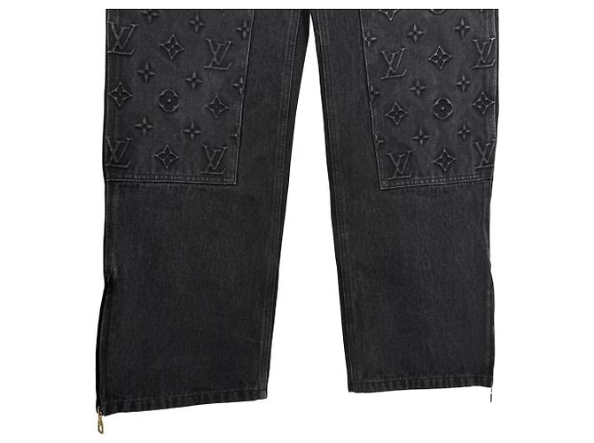 Louis Vuitton Pantaloni Carpenter in Denim Monogram Double Knee Neri Nero - vista 9