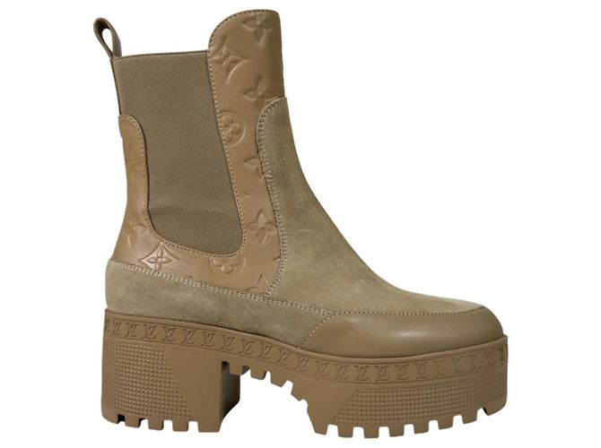 Louis Vuitton Stivaletti Chelsea con platform in scamosciato monogramma Loriot da donna Beige Marrone - vista 2
