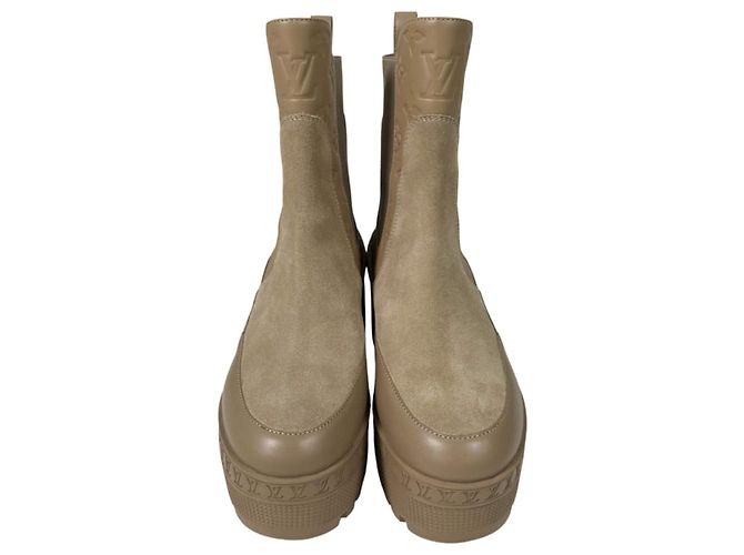 Louis Vuitton Stivaletti Chelsea con platform in scamosciato monogramma Loriot da donna Beige Marrone - vista 8