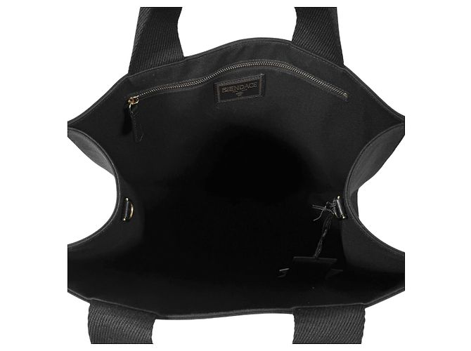 Fendi Borsa tote in cotone, borsa a tracolla, Black, Large Nero - vista 10