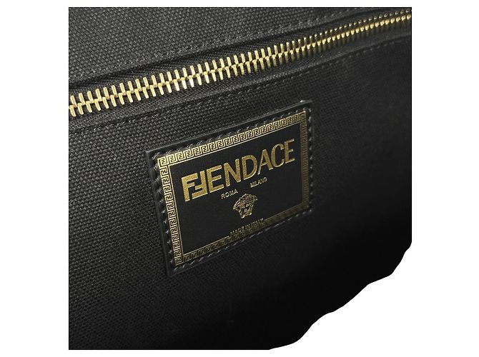 Fendi Borsa tote in cotone, borsa a tracolla, Black, Large Nero - vista 11
