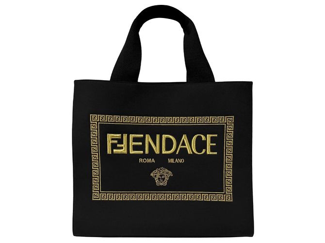 Fendi Borsa tote in cotone, borsa a tracolla, Black, Large Nero - vista 2