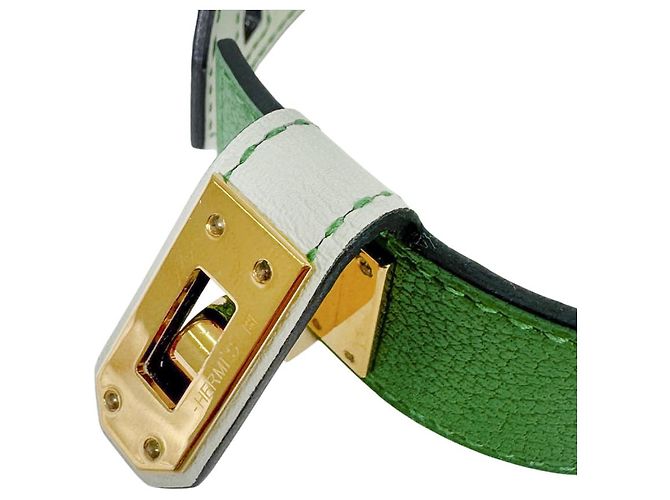 Hermès Bracciale Kelly Twist in pelle Small Gold Green D'oro - vista 11