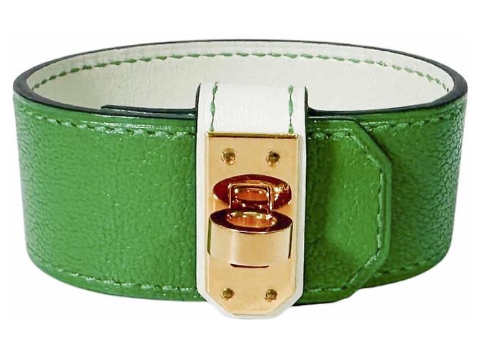 Hermès Bracciale Kelly Twist in pelle Small Gold Green D'oro - vista 2