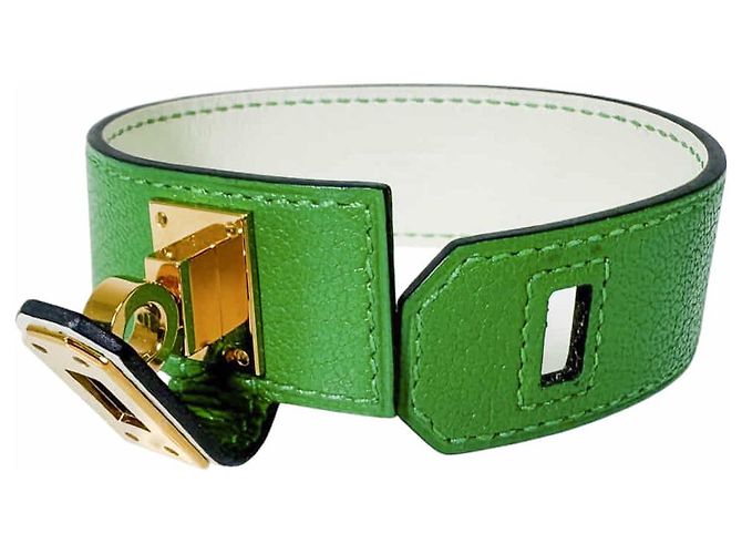 Hermès Bracciale Kelly Twist in pelle Small Gold Green D'oro - vista 9