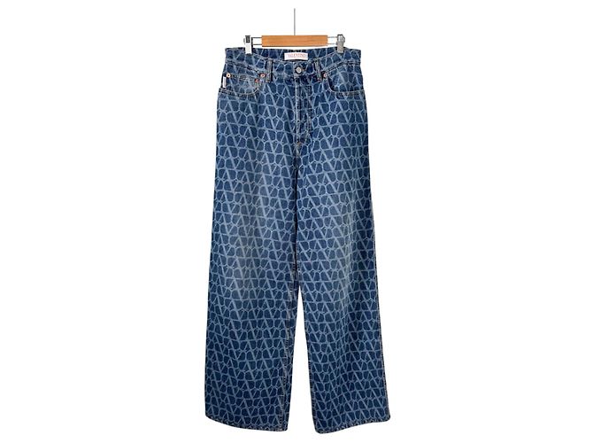 Valentino Pantaloni dritti in denim Garavani con logo jacquard da uomo Blu - vista 4