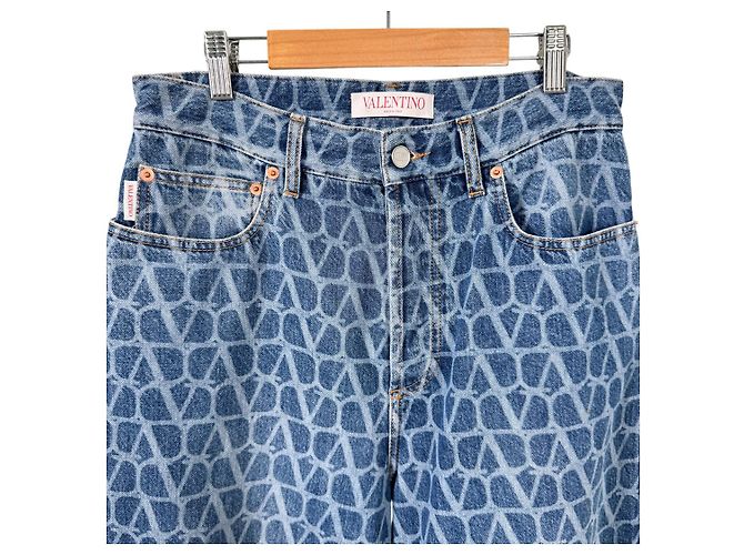 Valentino Pantaloni dritti in denim Garavani con logo jacquard da uomo Blu - vista 6