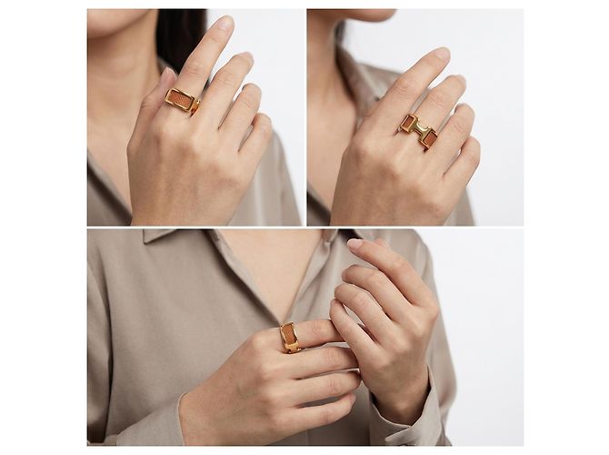 Hermès Olymp Ring Metall Medium Gelbgold Etoupe Golden - Ansicht 4