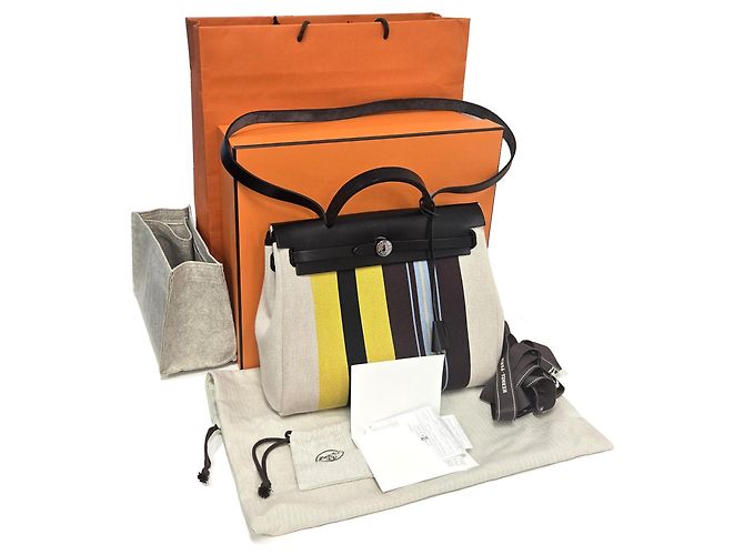 Market Hermès Borsa a mano e a spalla Hunter in tela e pelle Multi-Color Multicolore - vista 9