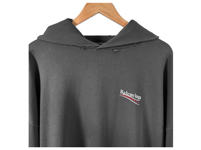 Balenciaga Distressed Political Large Fit Hoodie Grau Braun - Ansicht 6