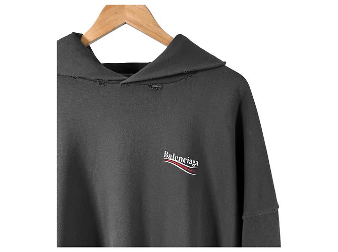 Balenciaga Distressed Political Large Fit Hoodie Grau Braun - Ansicht 7