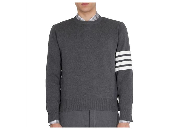 Thom Browne Diagonal gestricktes Armband im Milano-Stich, Grau Braun - Ansicht 8