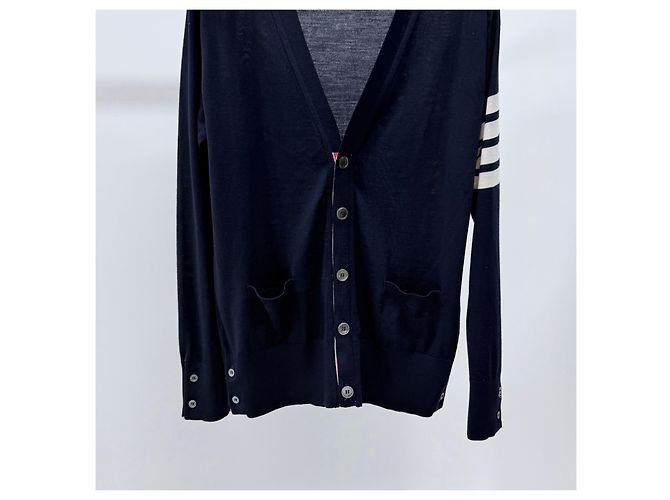 Thom Browne Merino-Wollstrickjacke Navy Blau - Ansicht 4