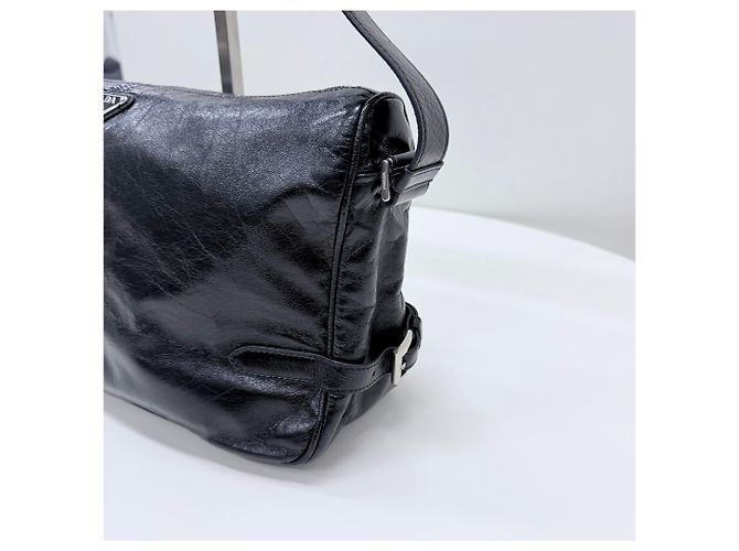 Prada Borsa a tracolla in pelle con logo triangle nero - vista 3