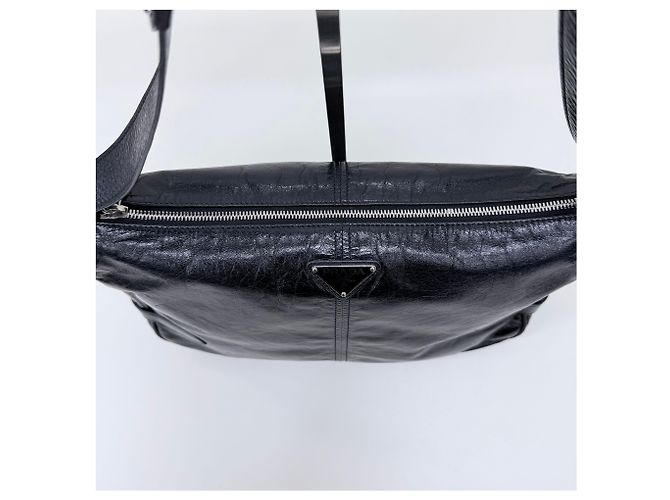 Prada Borsa a tracolla in pelle con logo triangle nero - vista 5