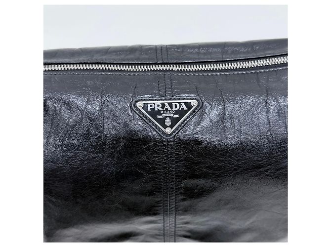 Prada Borsa a tracolla in pelle con logo triangle nero - vista 9