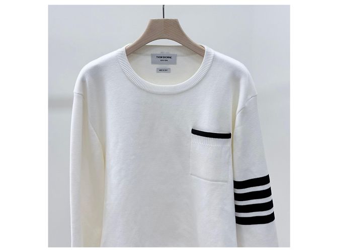 Thom Browne Milano-Strick mit diagonalem Streifen weiß - Ansicht 3