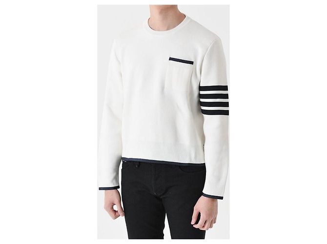 Thom Browne Milano-Strick mit diagonalem Streifen weiß - Ansicht 8