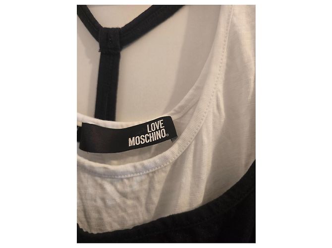 Top de algodón Love Moschino estampado de Paz y Flor Negro Blanco Amarillo - vista 2