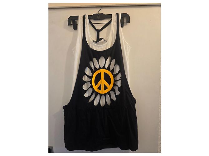 Top de algodón Love Moschino estampado de Paz y Flor Negro Blanco Amarillo - vista 4
