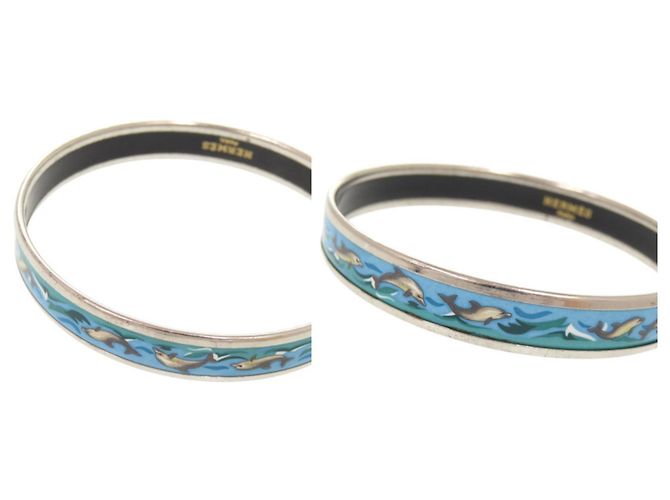 Hermès Hermes Email PM Dolphin Metal Armreif Silber Blau - Ansicht 10