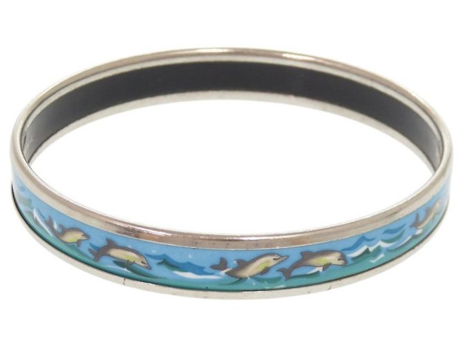 Hermès Hermes Email PM Dolphin Metal Armreif Silber Blau - Ansicht 2