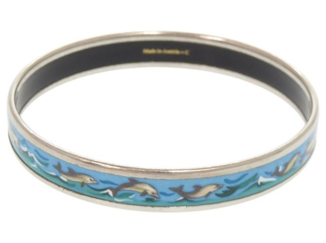 Hermès Hermes Email PM Dolphin Metal Armreif Silber Blau - Ansicht 3