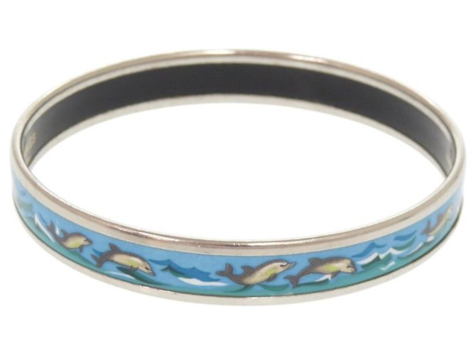 Hermès Hermes Email PM Dolphin Metal Armreif Silber Blau - Ansicht 4