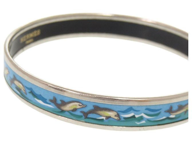 Hermès Hermes Email PM Dolphin Metal Armreif Silber Blau - Ansicht 7