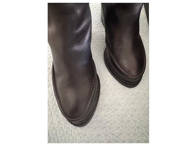 Ann Demeulemeester Schwarze Leder Plateaustiefel Overknee Größe 39 - Ansicht 11