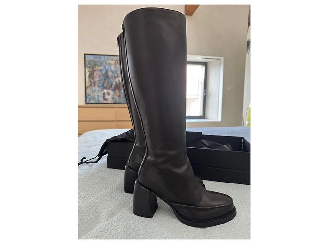 Ann Demeulemeester Schwarze Leder Plateaustiefel Overknee Größe 39 - Ansicht 6
