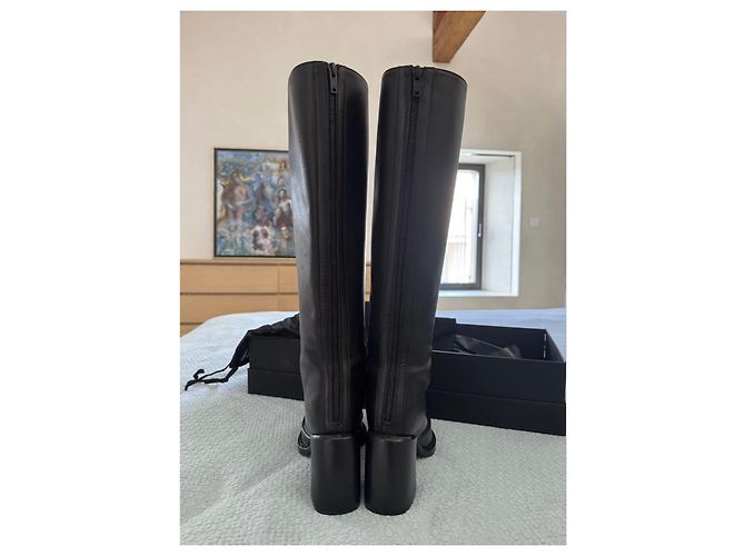 Ann Demeulemeester Schwarze Leder Plateaustiefel Overknee Größe 39 - Ansicht 7