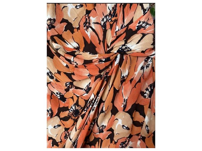 Prada Midi-Kleid mit Blumenprint und Rüschendetails Braun Schwarz Weiß Orange - Ansicht 5