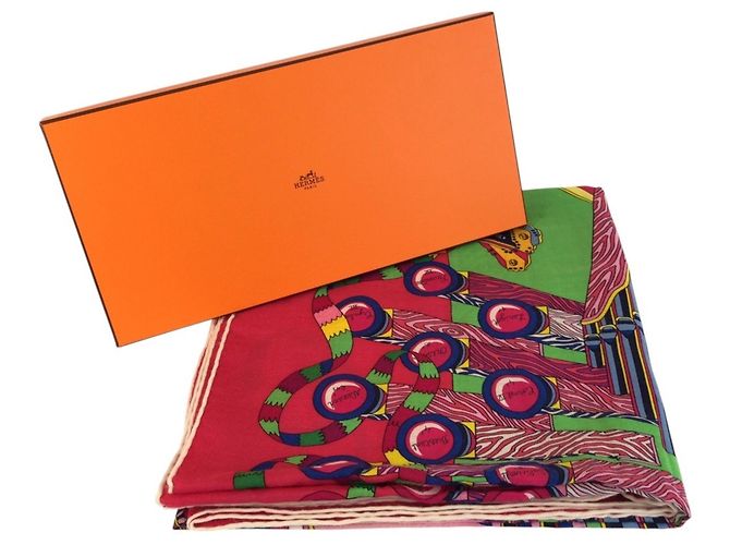 Silk In Hermès Hermes Carre 140 Geant Point D Orgue Pink Cashmere Silk Stole Rosa - vista 7