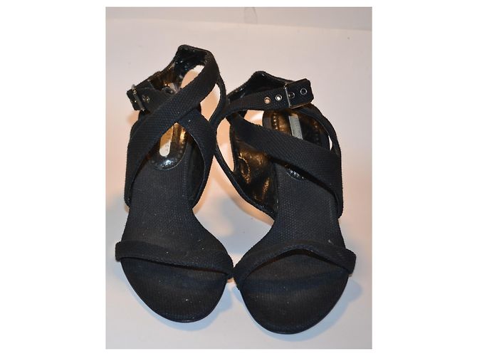 Stella Mc Cartney Sandali neri in tela con tacco Nero - vista 3