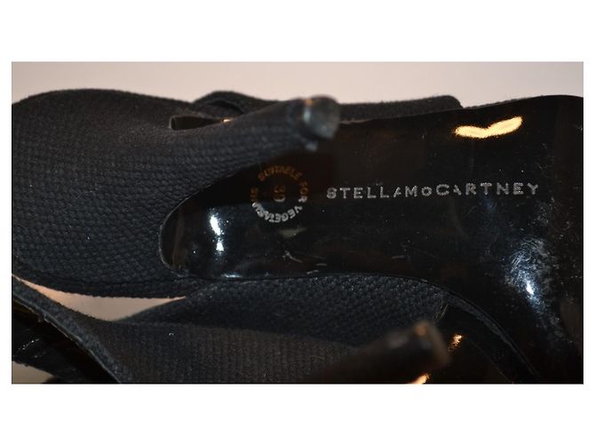 Stella Mc Cartney Sandali neri in tela con tacco Nero - vista 7