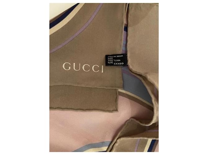 Gucci Seidenschal Braun Pink Blau Beige Grau - Ansicht 3