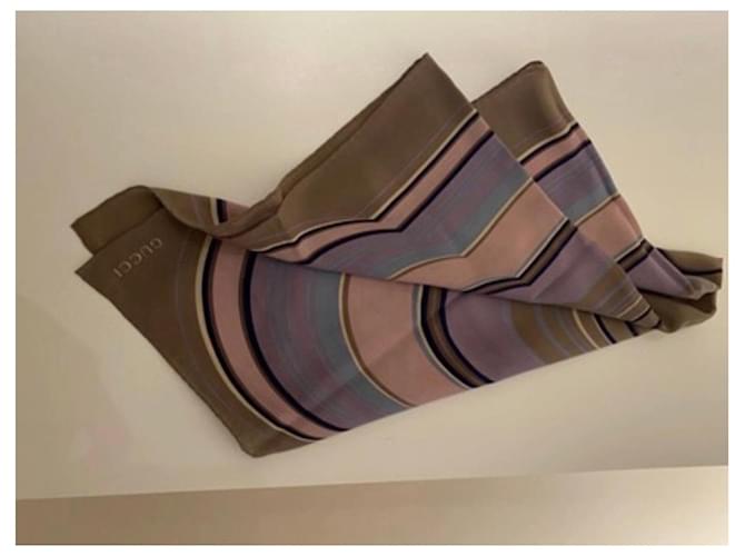 Gucci Seidenschal Braun Pink Blau Beige Grau - Ansicht 4