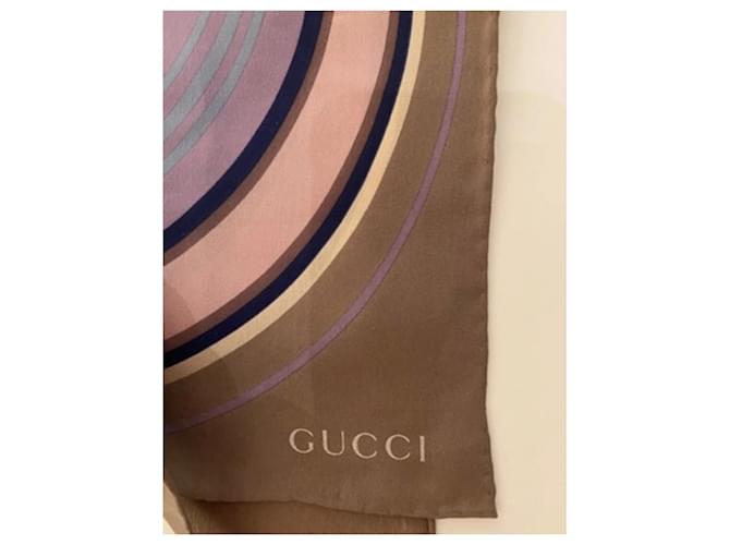 Gucci Seidenschal Braun Pink Blau Beige Grau - Ansicht 6