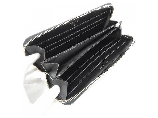 Cartera larga de piel de becerro granulada negra Chanel Negro - vista 6