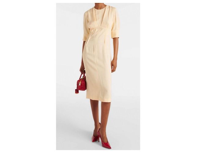 Sportmax Midi-Kleid mit V-Ausschnitt in Blassgelb Beige - Ansicht 2