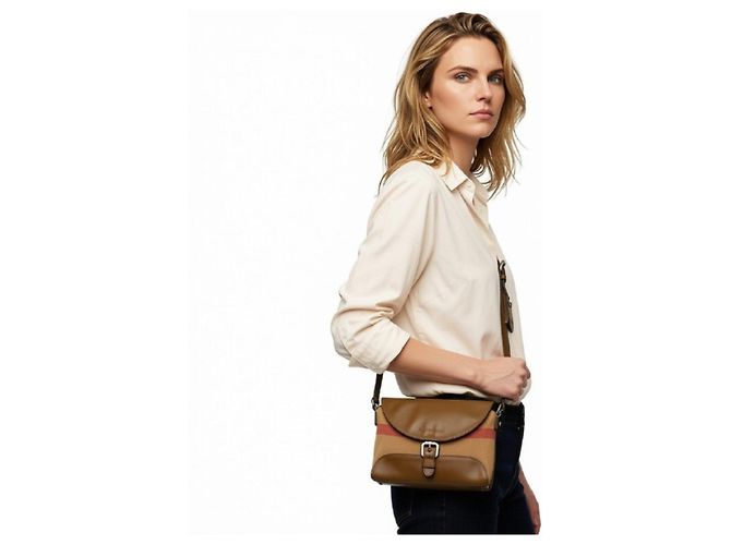Borsa a tracolla Burberry Haymarket Check & Leather Flap Marrone Beige - vista 2