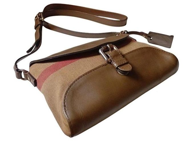 Borsa a tracolla Burberry Haymarket Check & Leather Flap Marrone Beige - vista 4